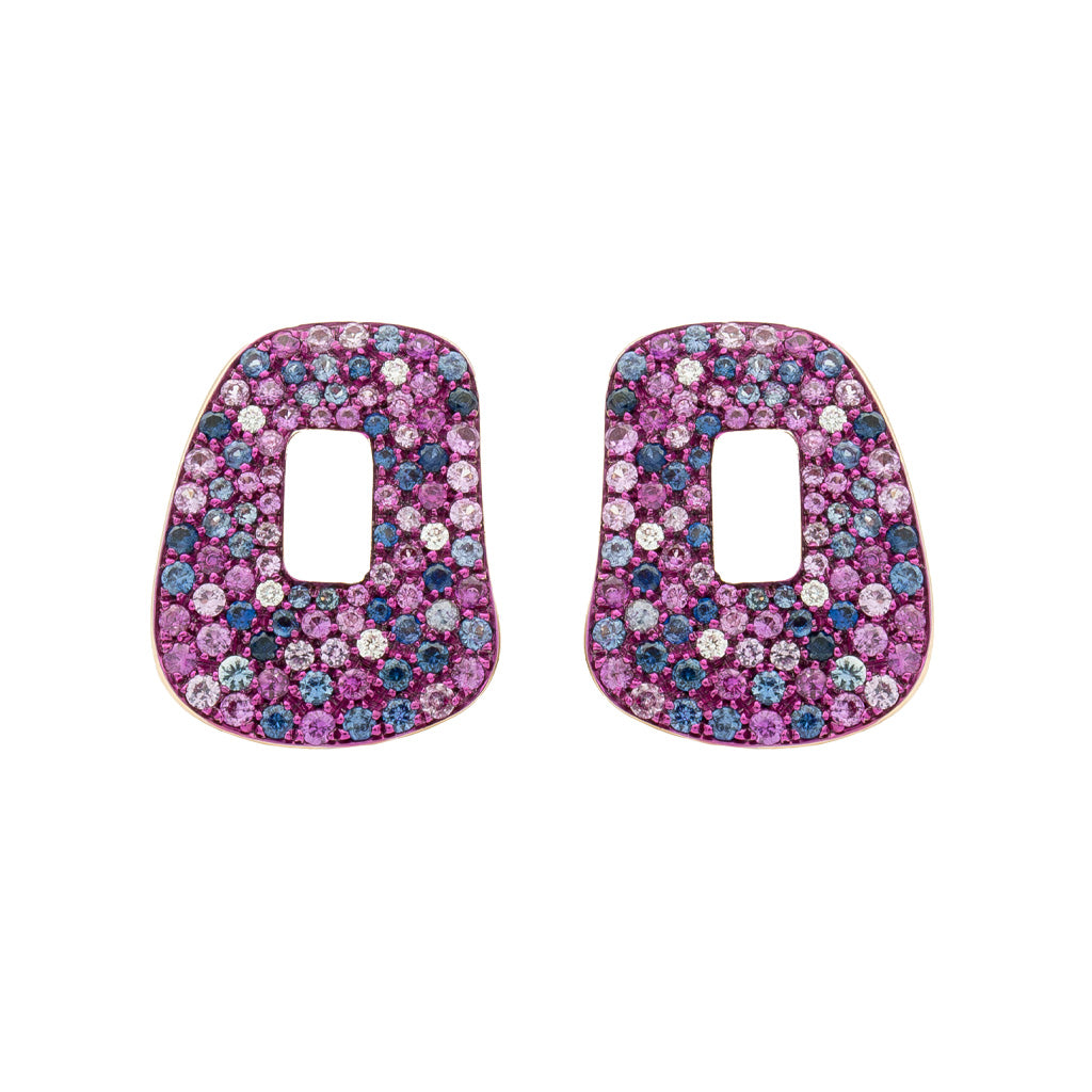 One pair of Puzzle element 18k rose gold, white diamonds, pink and blue sapphires