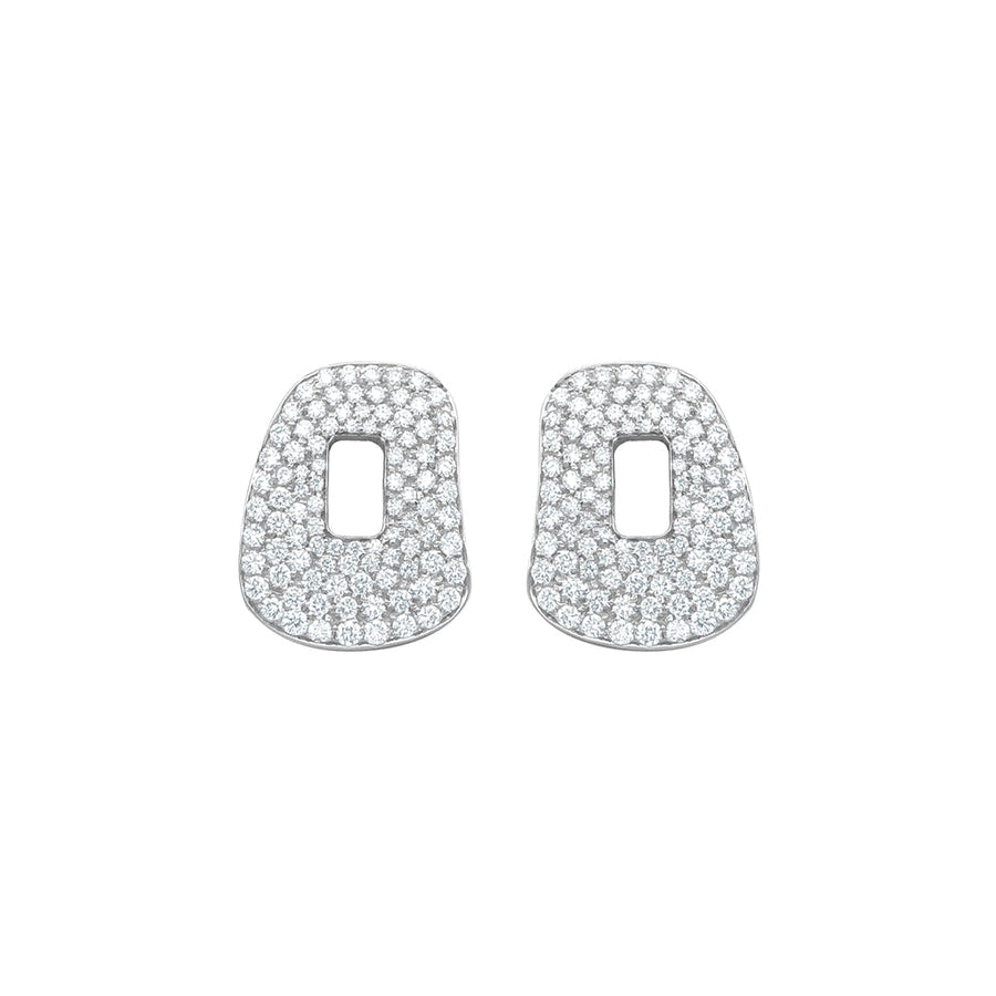 One pair of Puzzle element 18k white gold and white diamonds pavè
