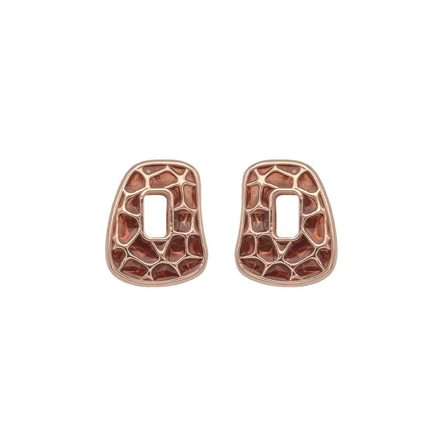 One pair of Puzzle element  18k rose gold and brown enamel