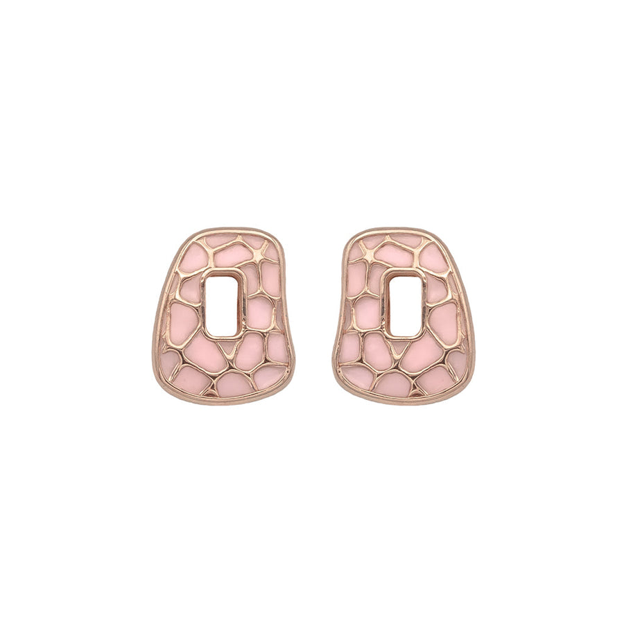 One pair of Puzzle element  18k rose gold and pink enamel